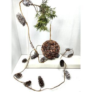 Rustic 5" Pine Cone Christmas Ornament Ball &  Pine Cone Garland Holiday Cottage